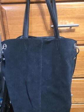 Vera Wang Black Suede Tote with Silver Hardware